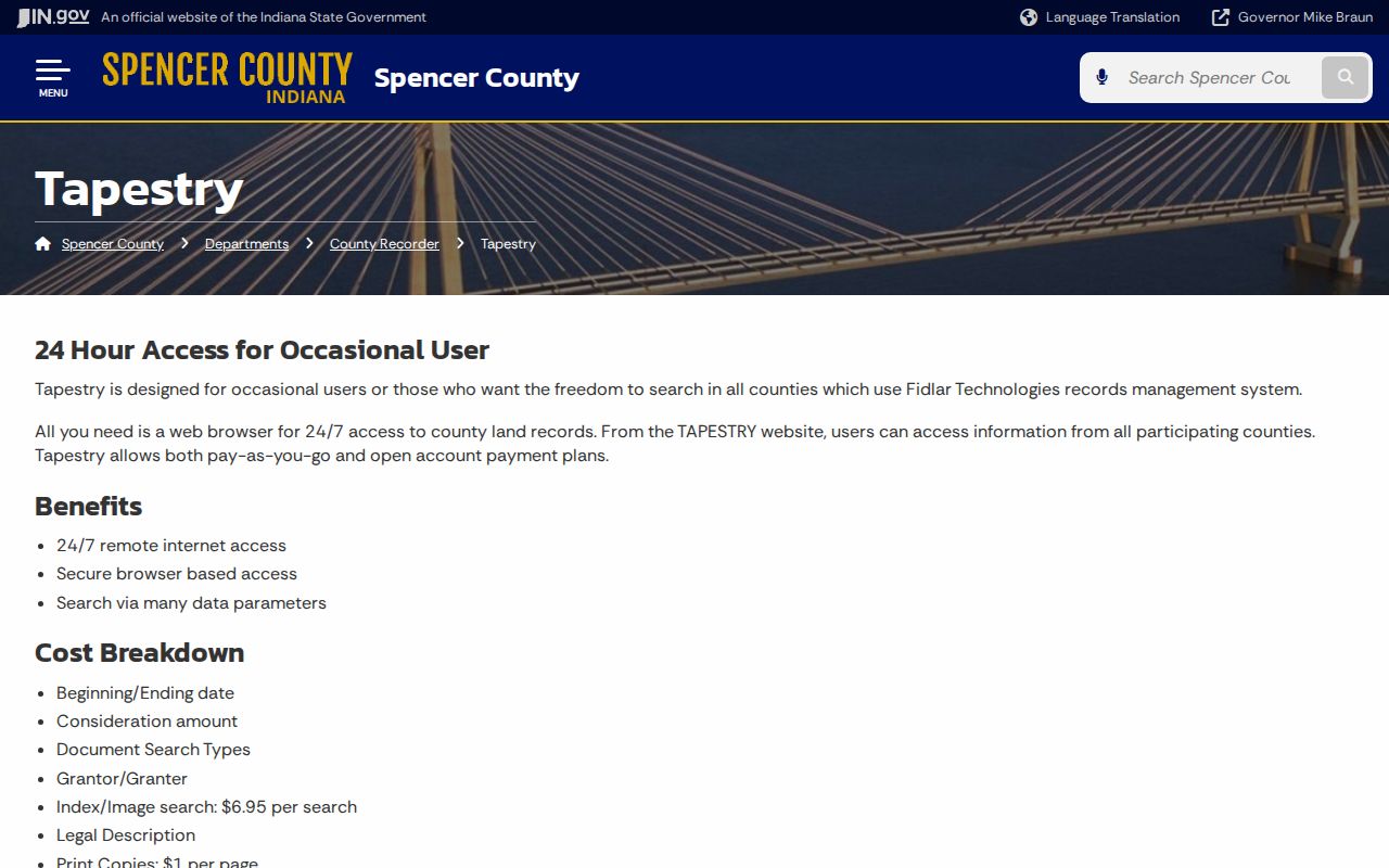 Indiana street directory deed research using the Spencer County recorder's Tapestry search instructions