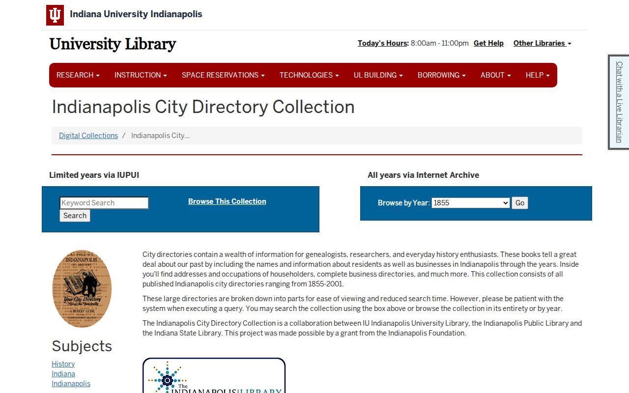 Indiana city directory pages in the digitized Indianapolis collection