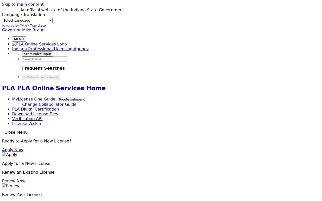 Indiana resident lookup through Professional Licensing Agency license verification